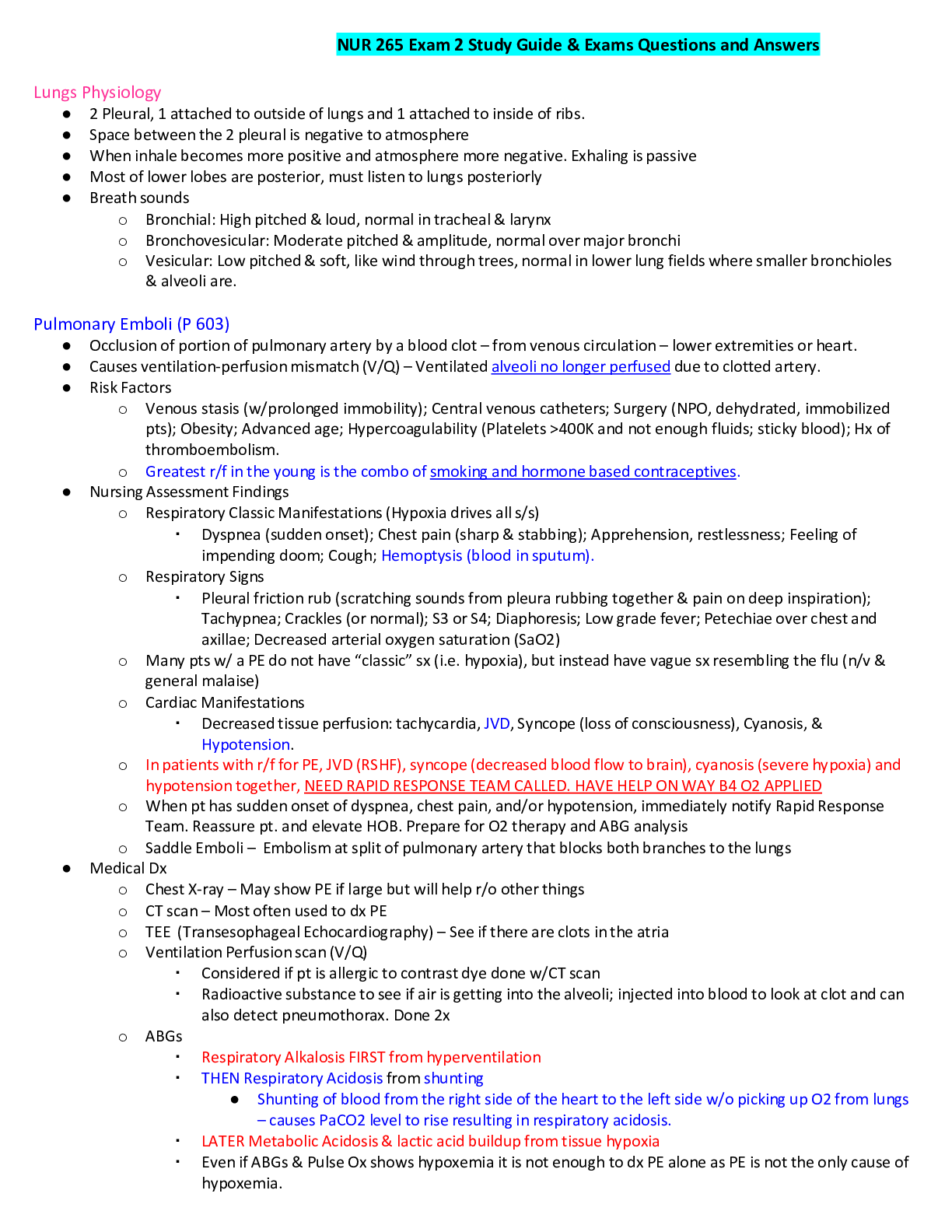 Preview image for NUR 265 Exam 2 Study Guide & Exams Questions and Answers
